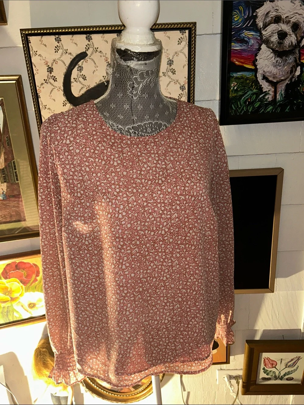 J. Crew Dusty Rose Floral Long-Sleeve Blouse